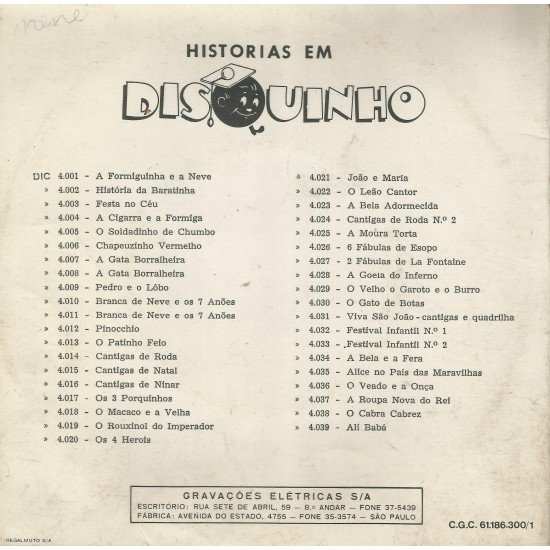 Compre aqui o LP - Gata Borralheira - Disquinho - Alta Fidelidade